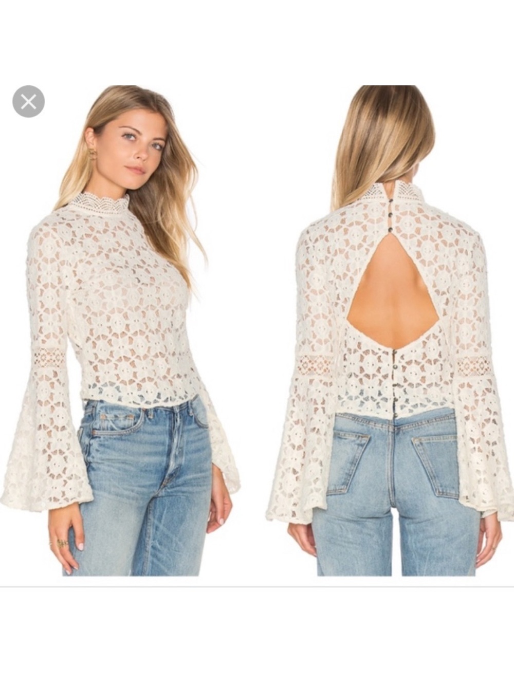 Free People Kiss and Bell Crochet Top Ivory Long Sleeve Boho Blouse‎ XS